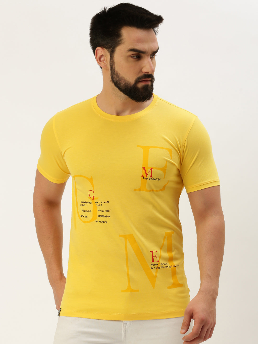 Men Yellow Printed T Shirt