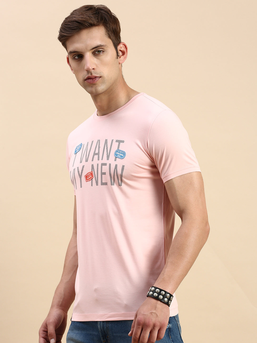 Men Pink Printed T Shirt