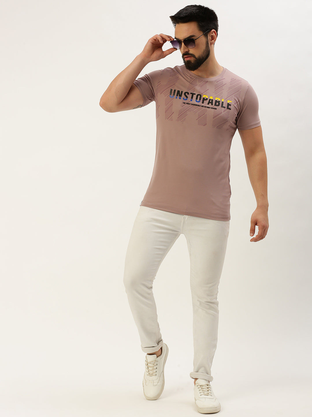 Men Mauve Printed T Shirt