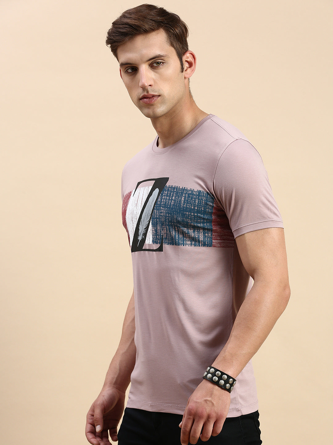 Men Mauve Printed T Shirt