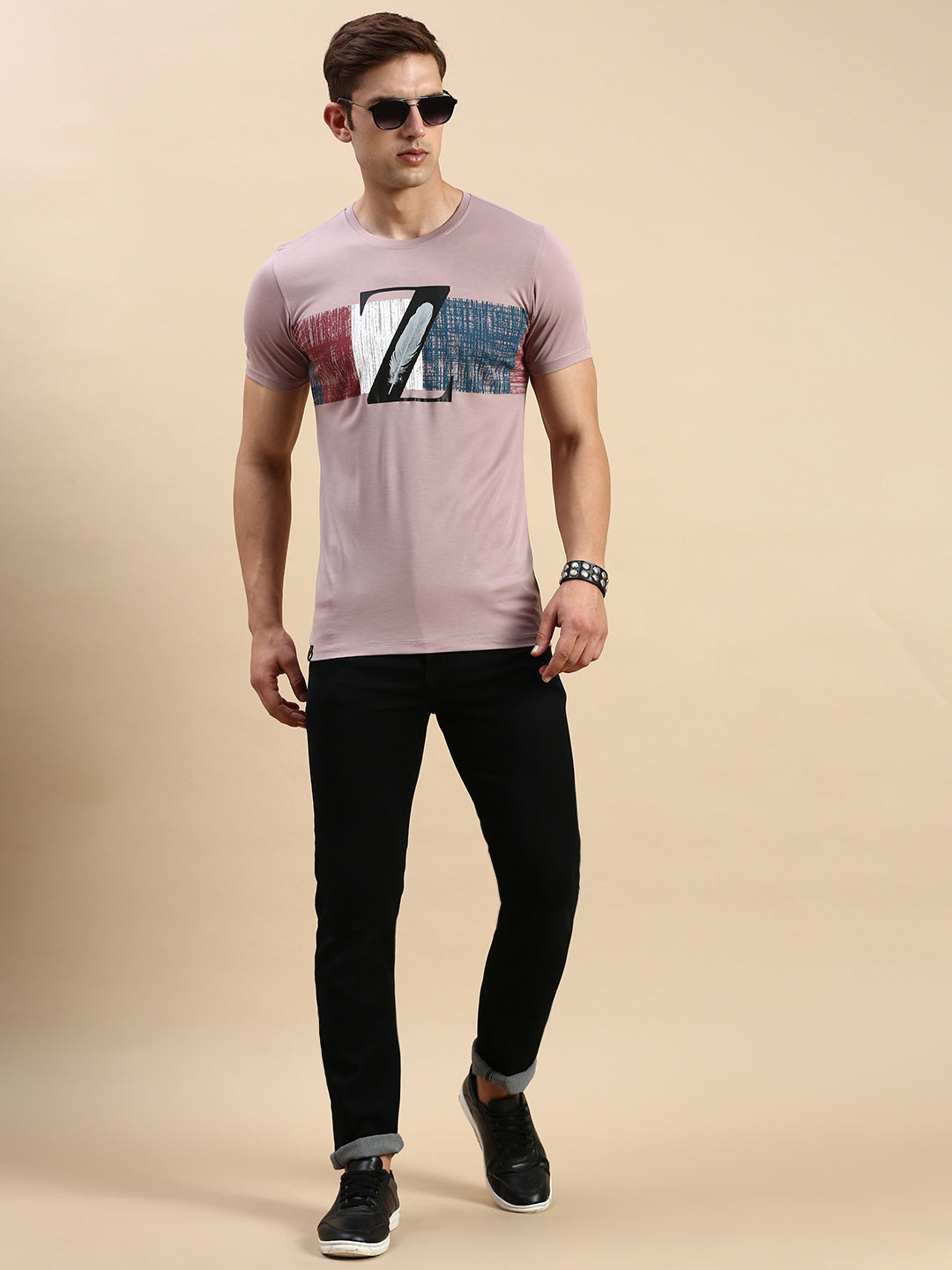 Men Mauve Printed T Shirt