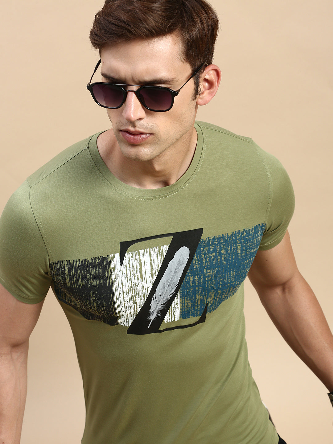 Men Green Printed T Shirt