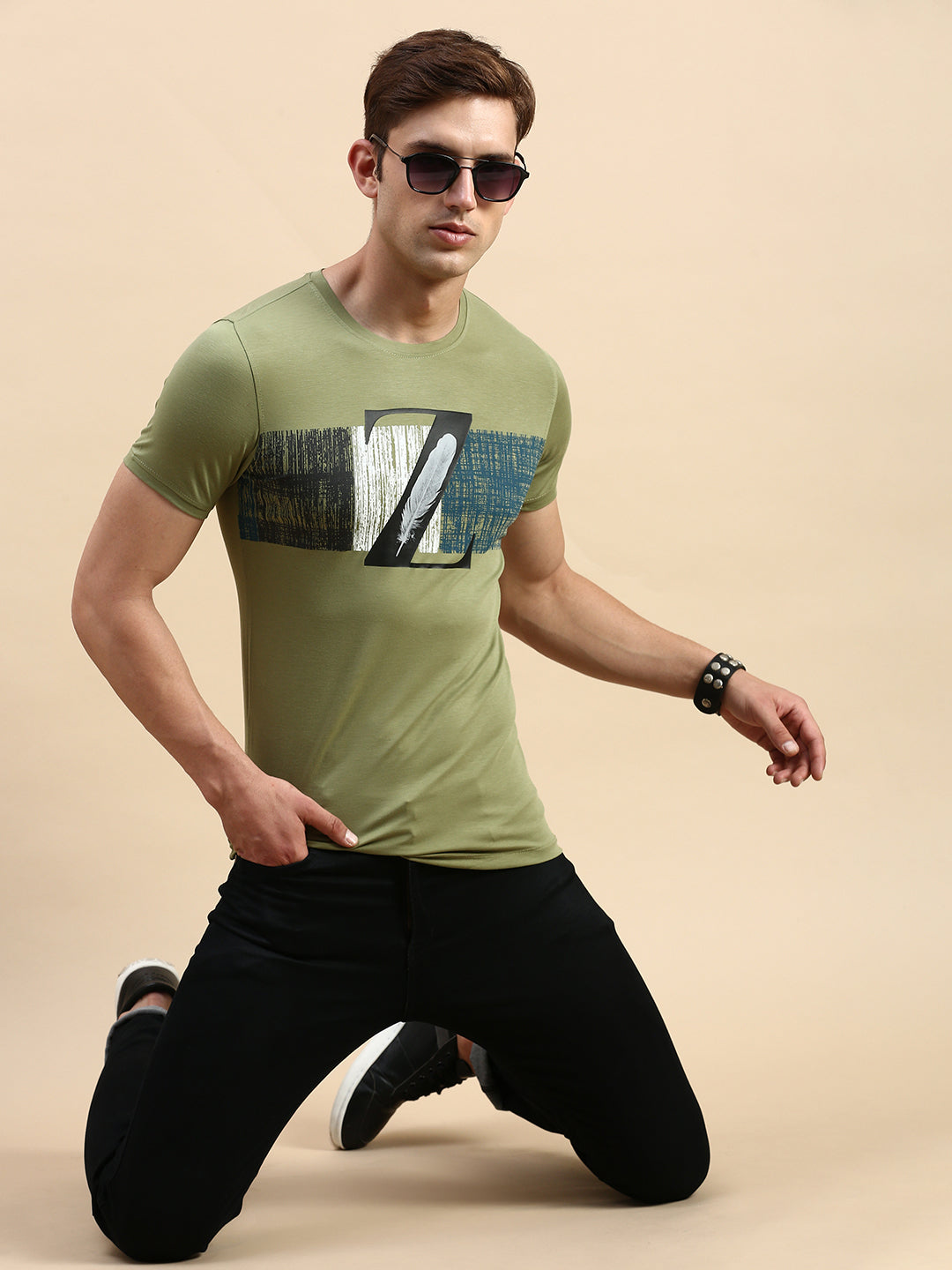 Men Green Printed T Shirt