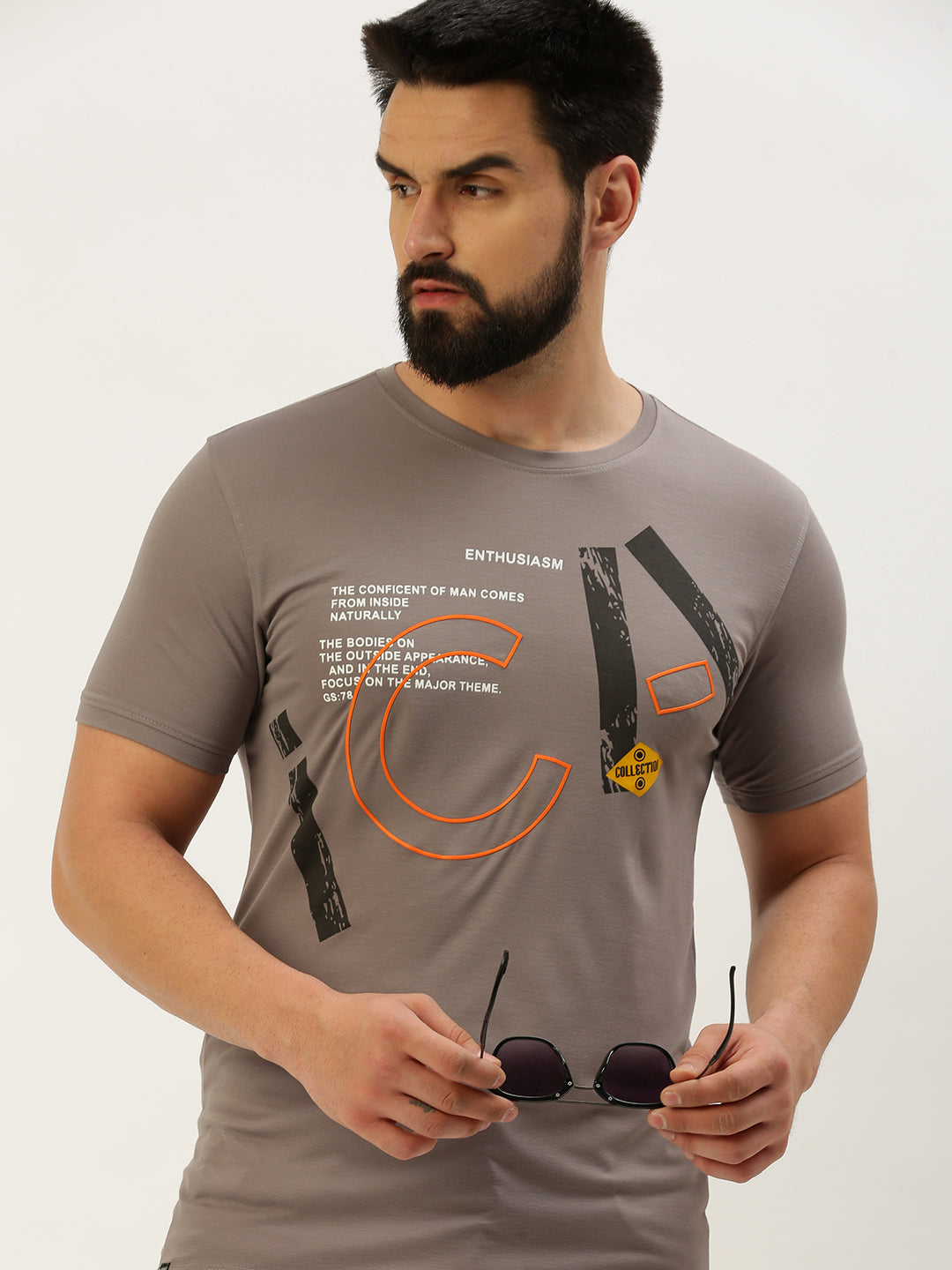 Men Grey Printed T Shirt