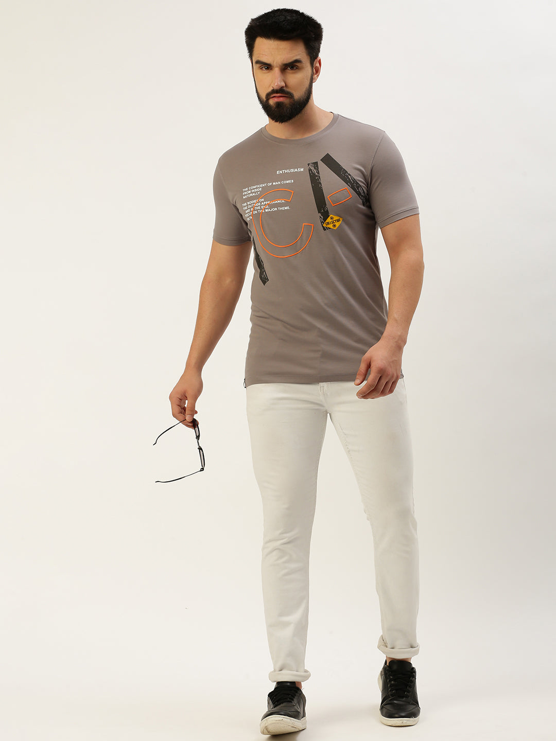 Men Grey Printed T Shirt