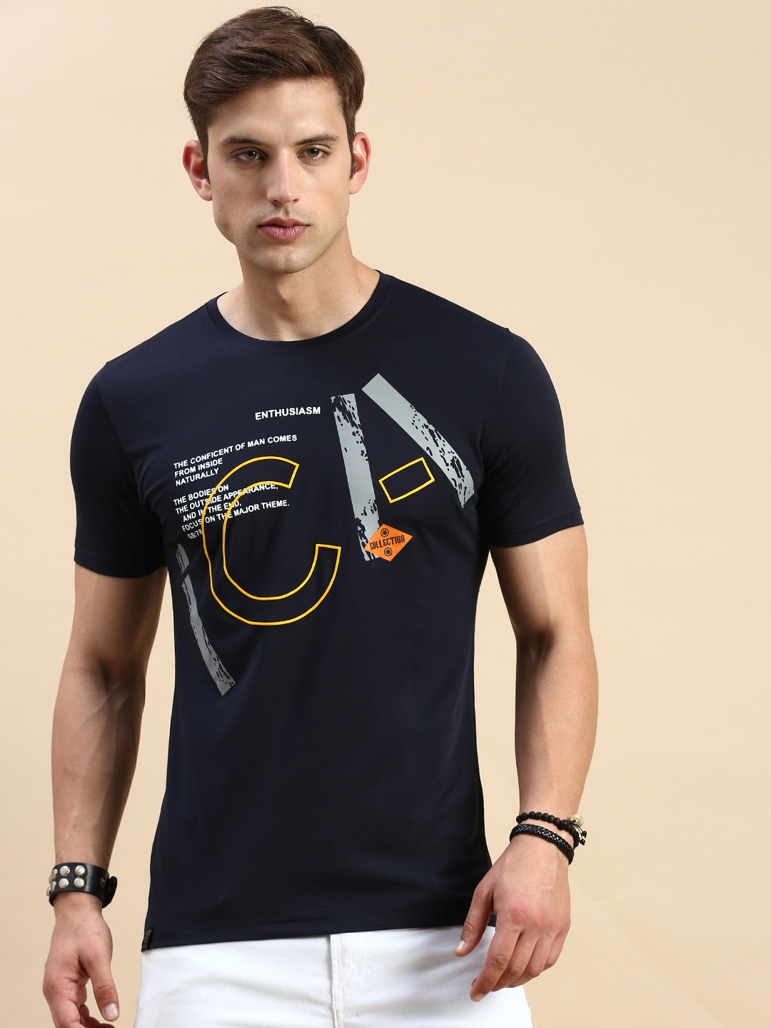 Men Navy Printed T Shirt