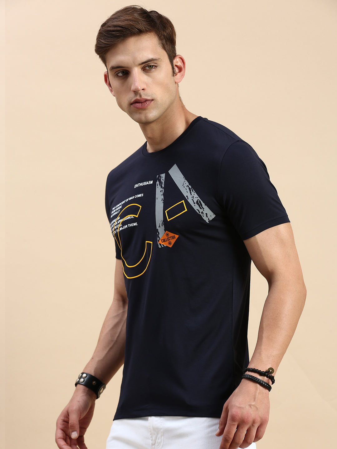 Men Navy Printed T Shirt