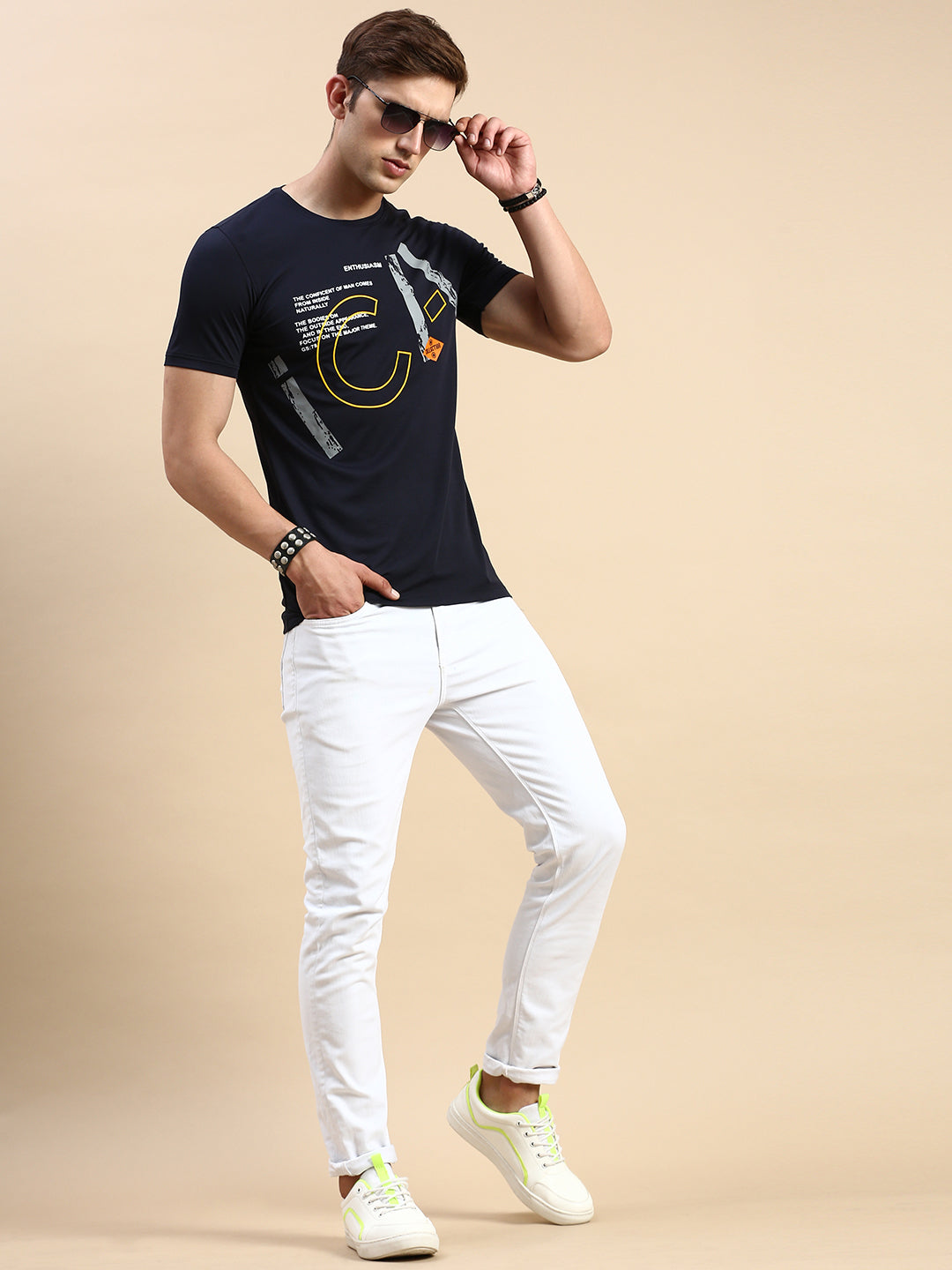 Men Navy Printed T Shirt