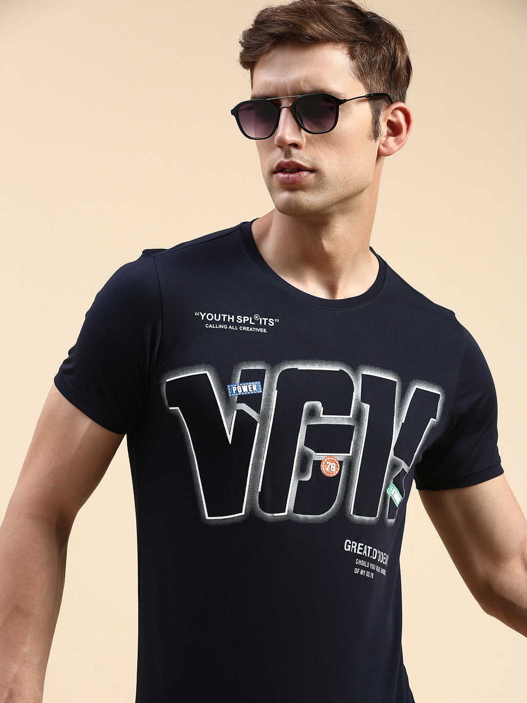 Men Navy Printed T Shirt