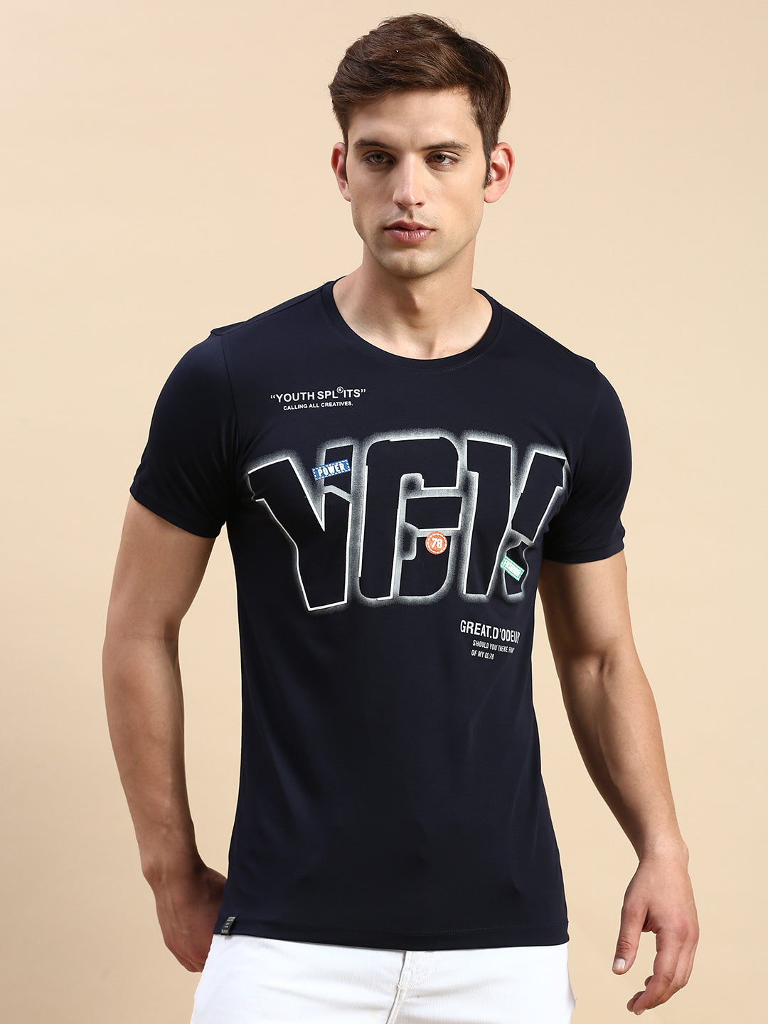 Men Navy Printed T Shirt