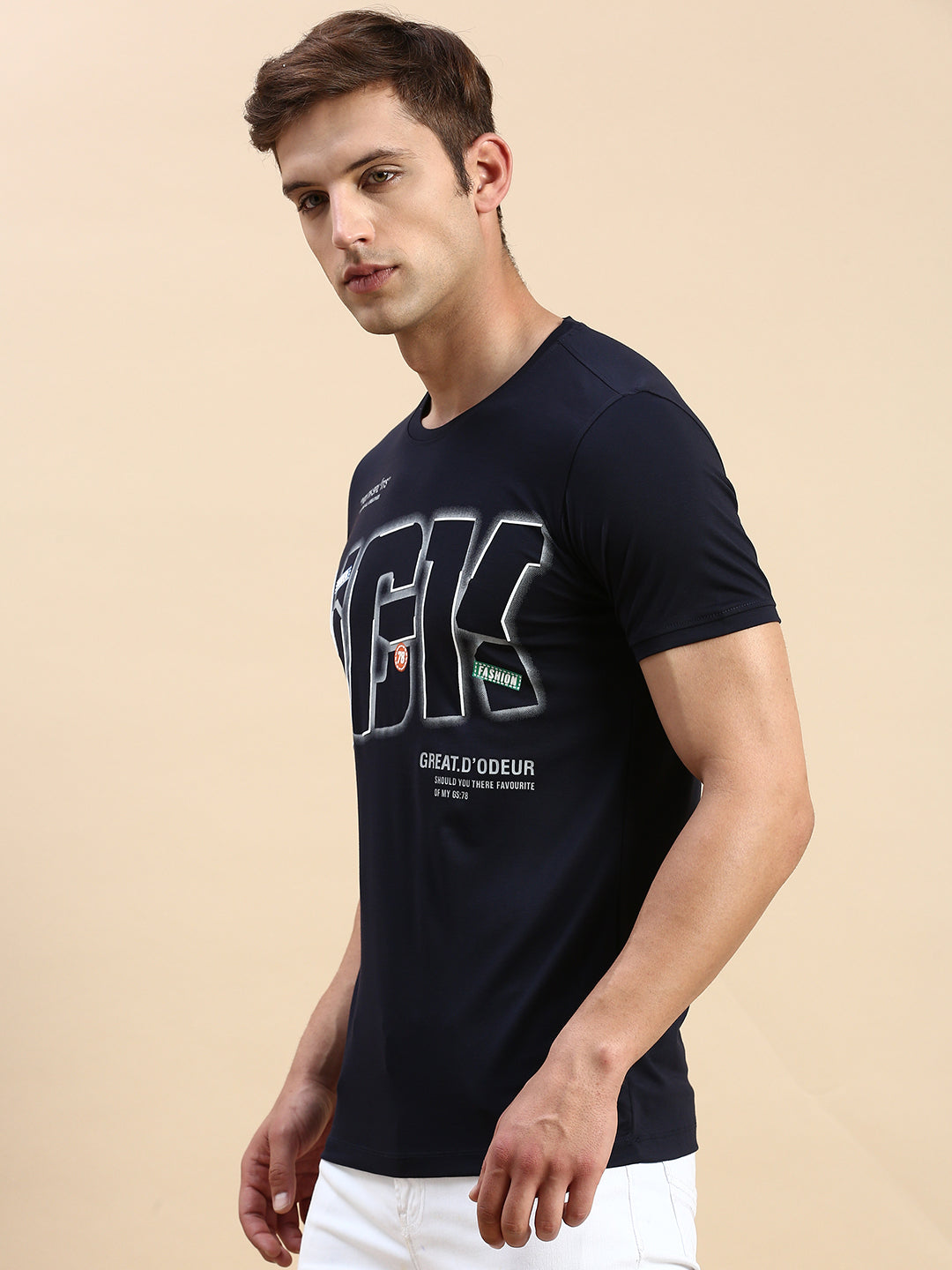 Men Navy Printed T Shirt