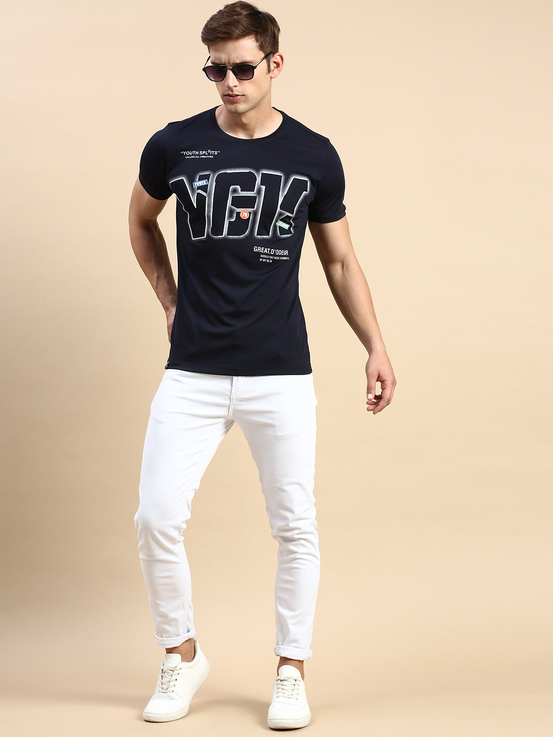 Men Navy Printed T Shirt