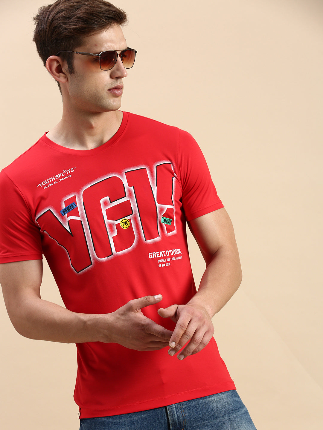 Men Red Printed T Shirt