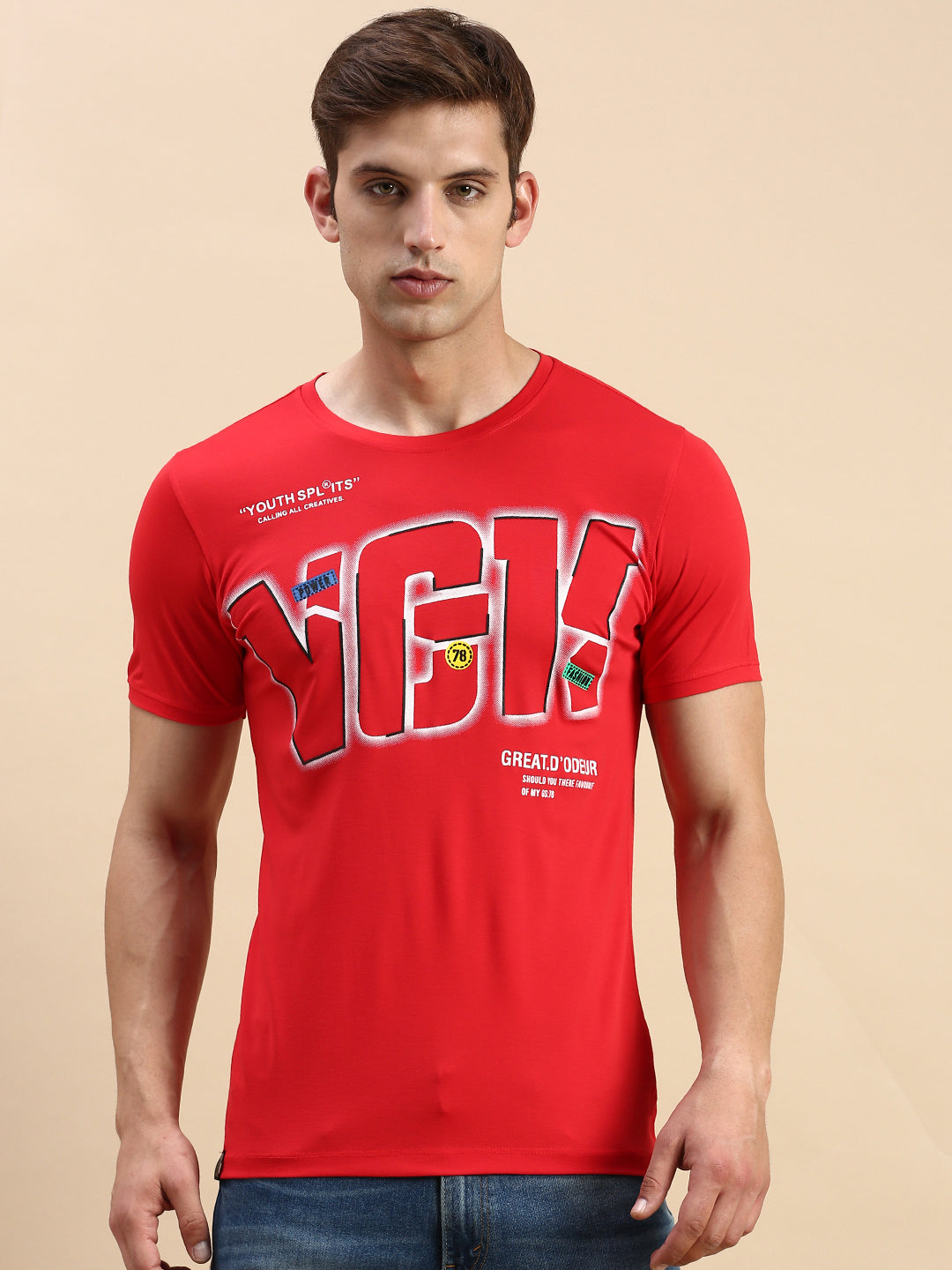 Men Red Printed T Shirt