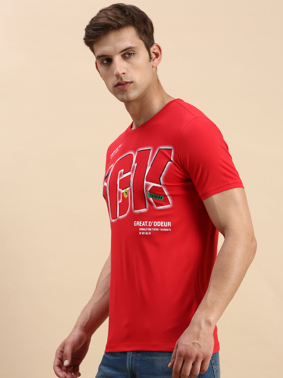 Men Red Printed T Shirt