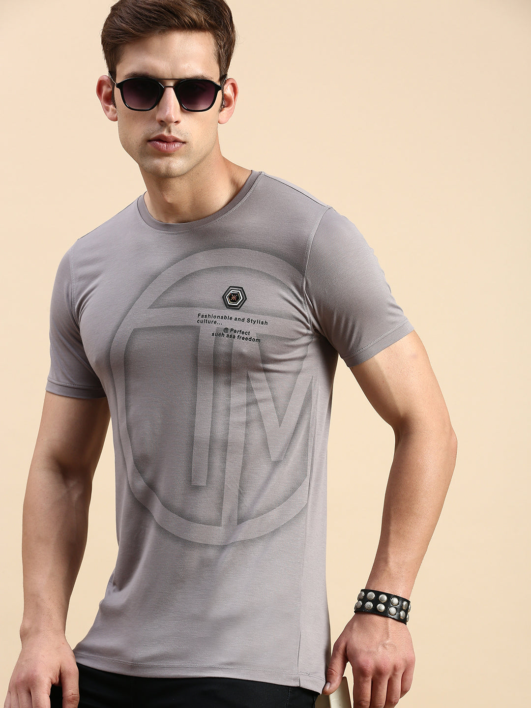 Men Grey Printed T Shirt