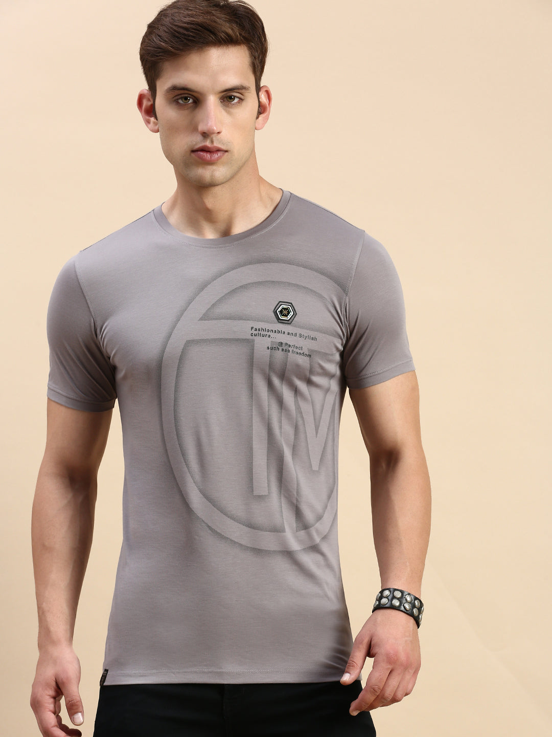 Men Grey Printed T Shirt