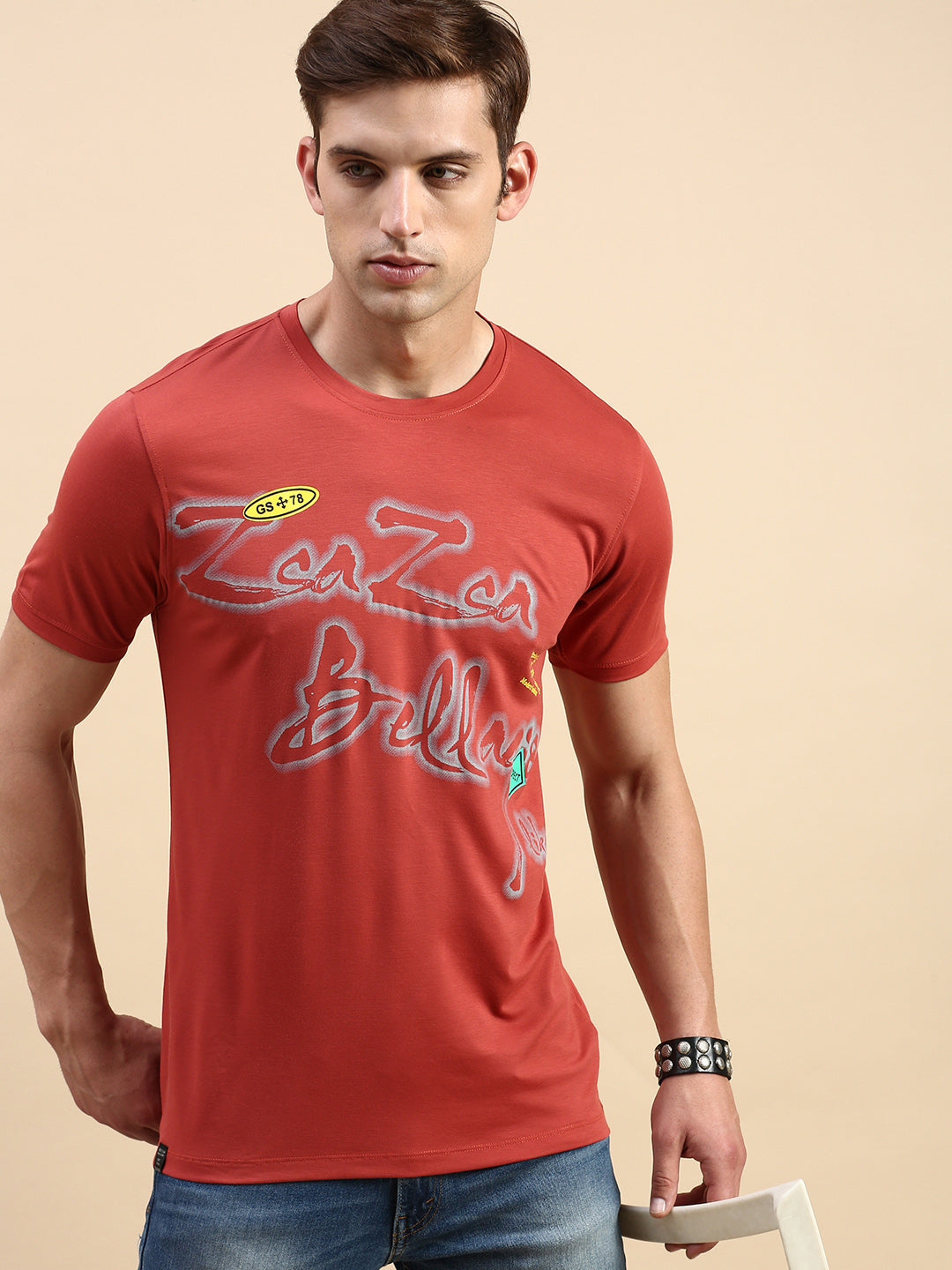 Men Rust Printed T Shirt