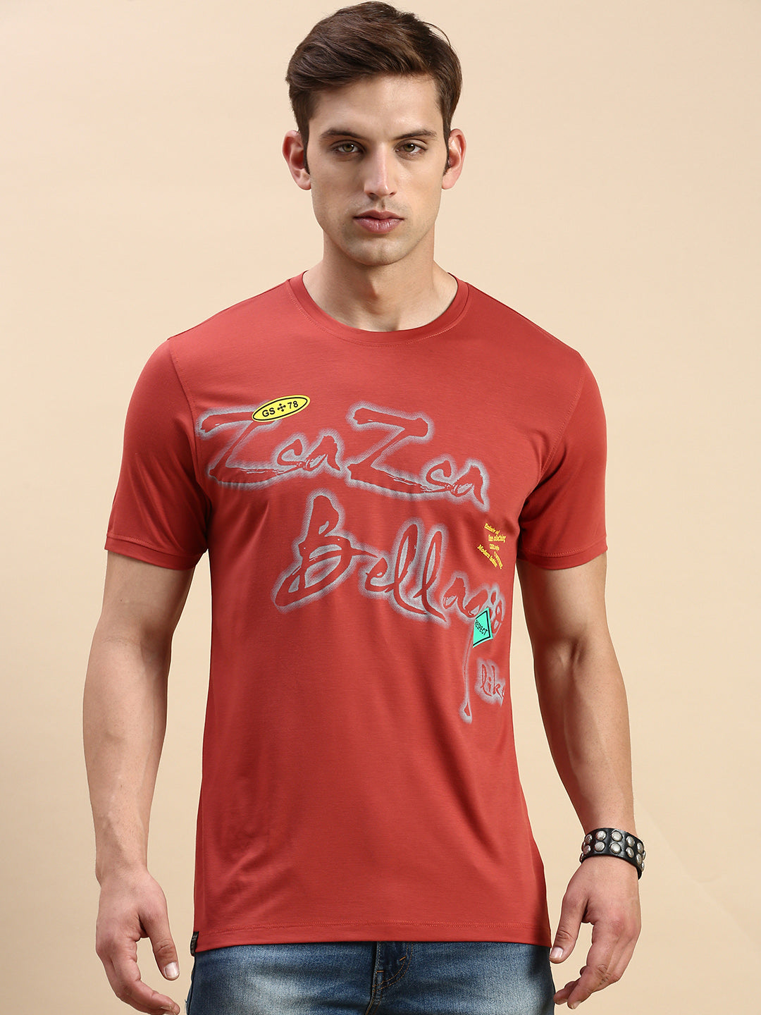 Men Rust Printed T Shirt