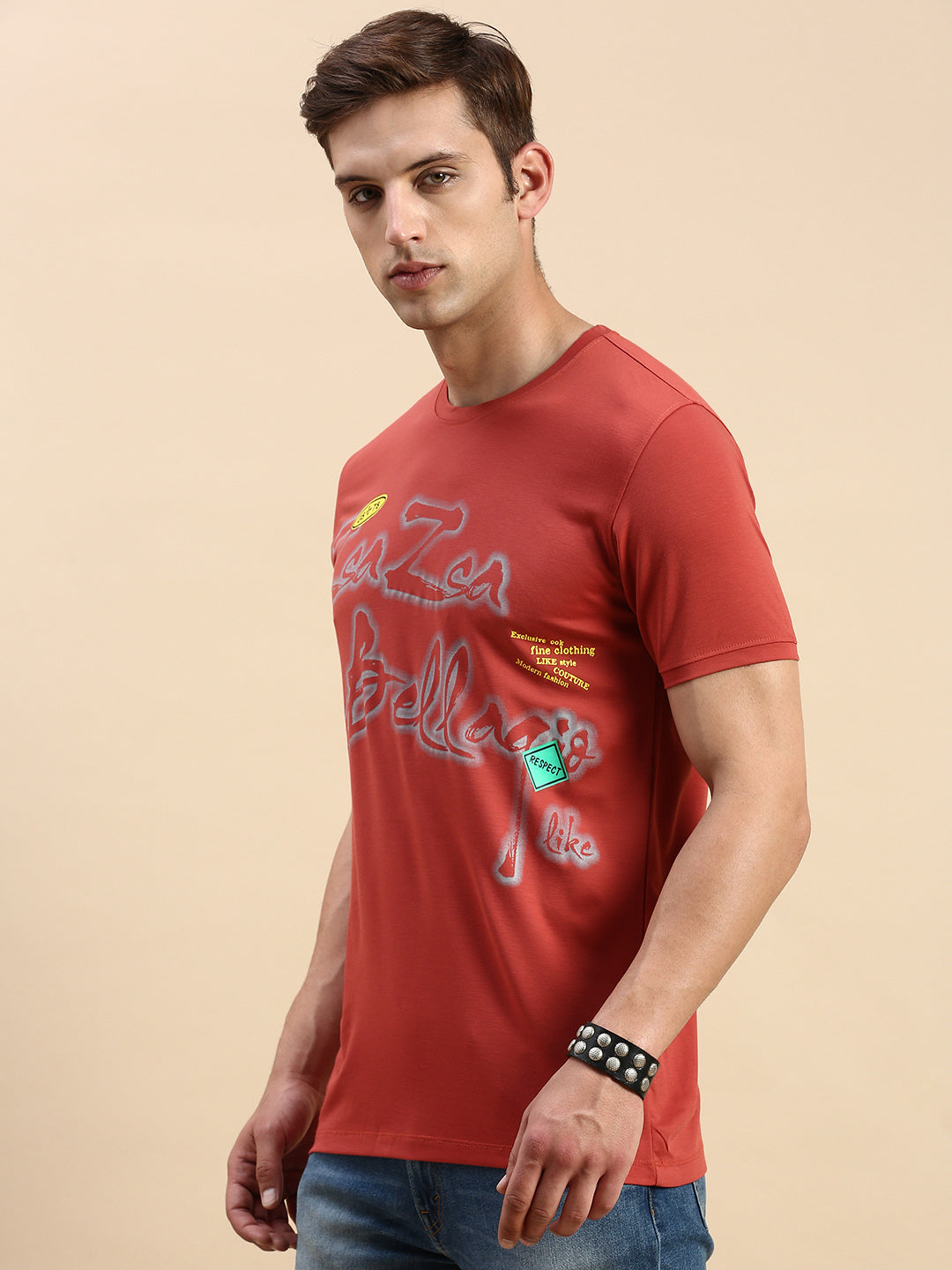 Men Rust Printed T Shirt