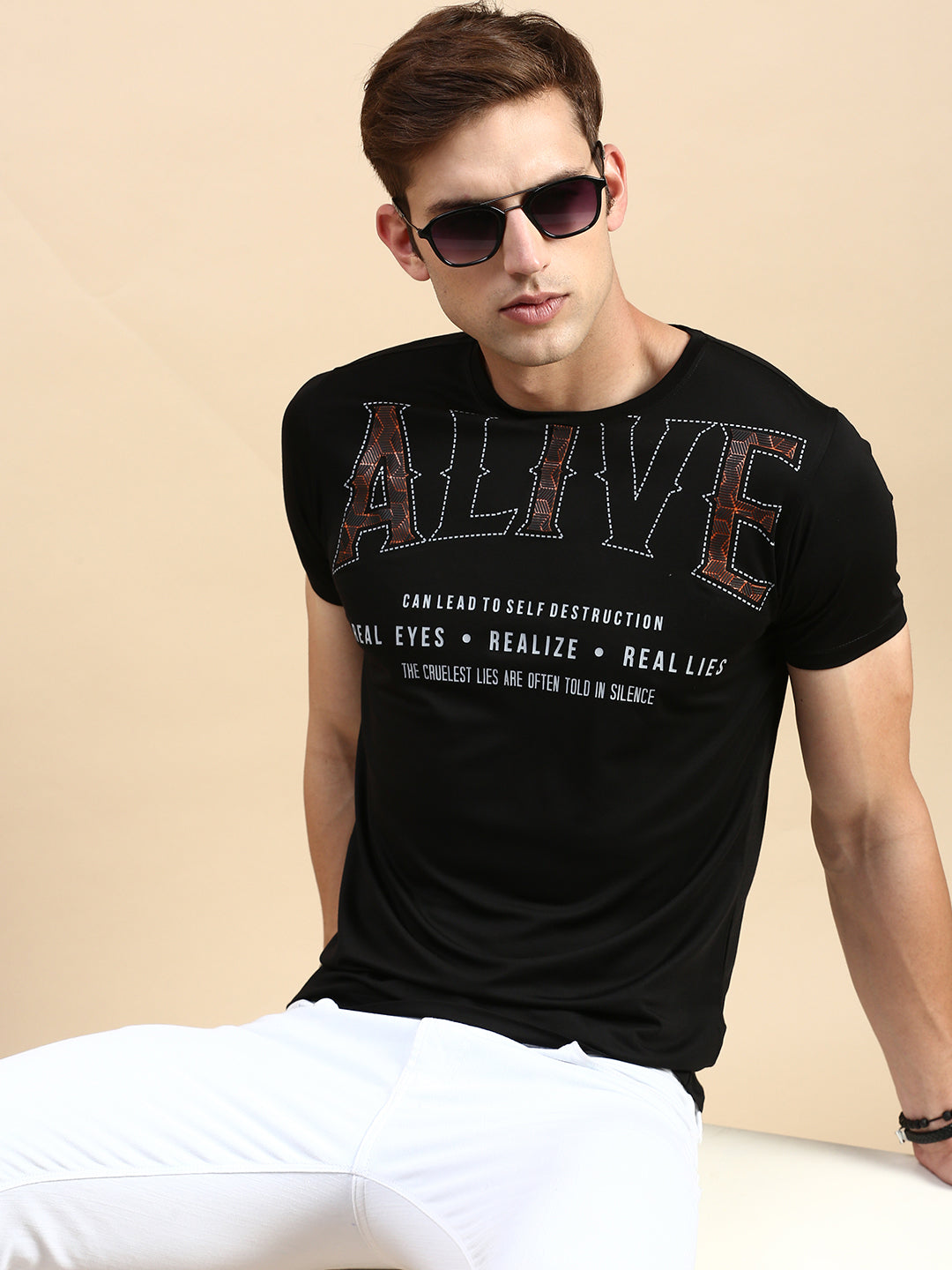 Men Black Printed T Shirt