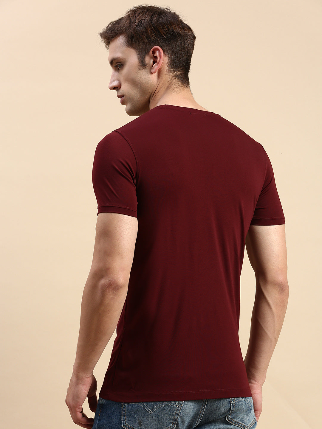 Men Burgundy Printed T Shirt