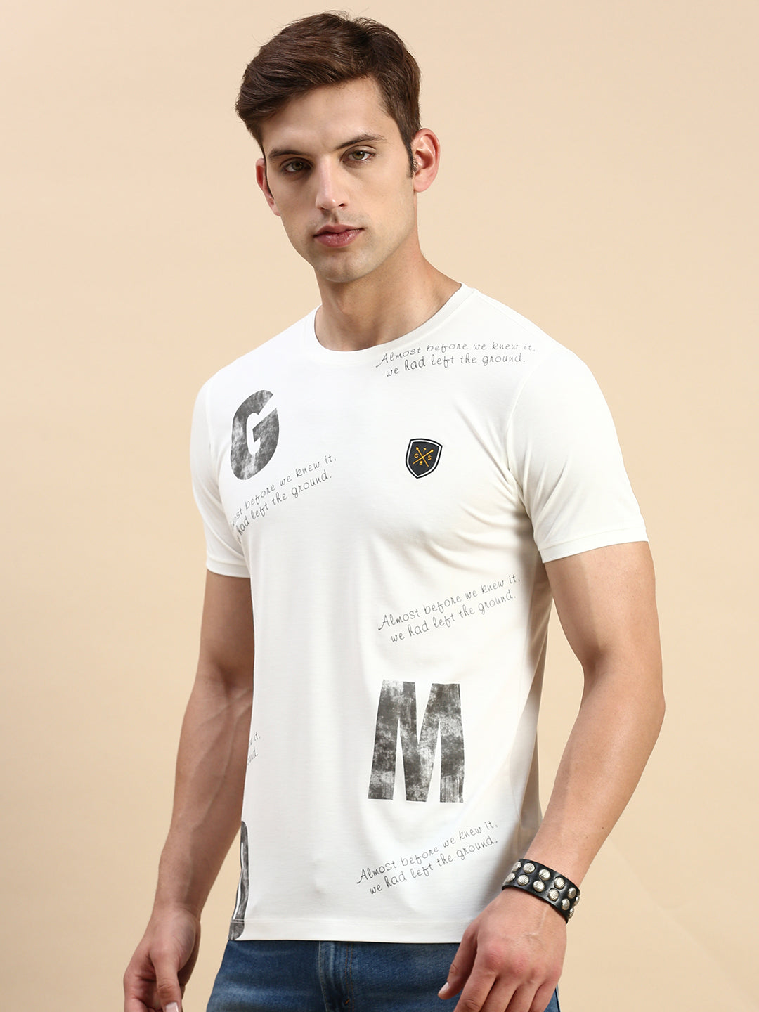 Men White Printed T Shirt