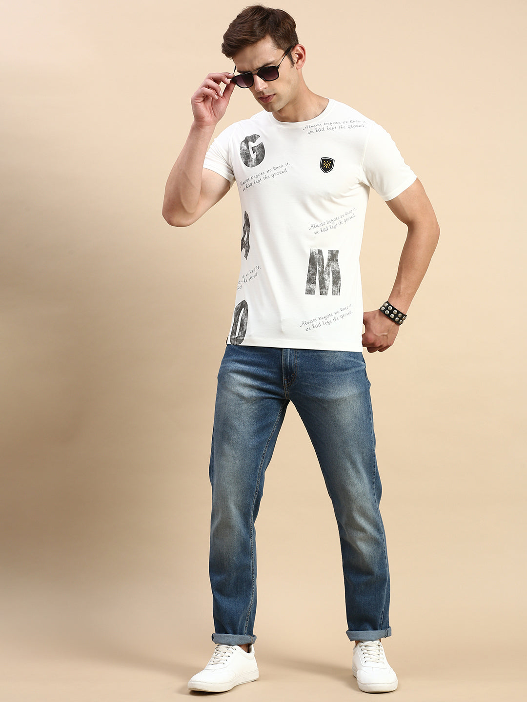 Men White Printed T Shirt