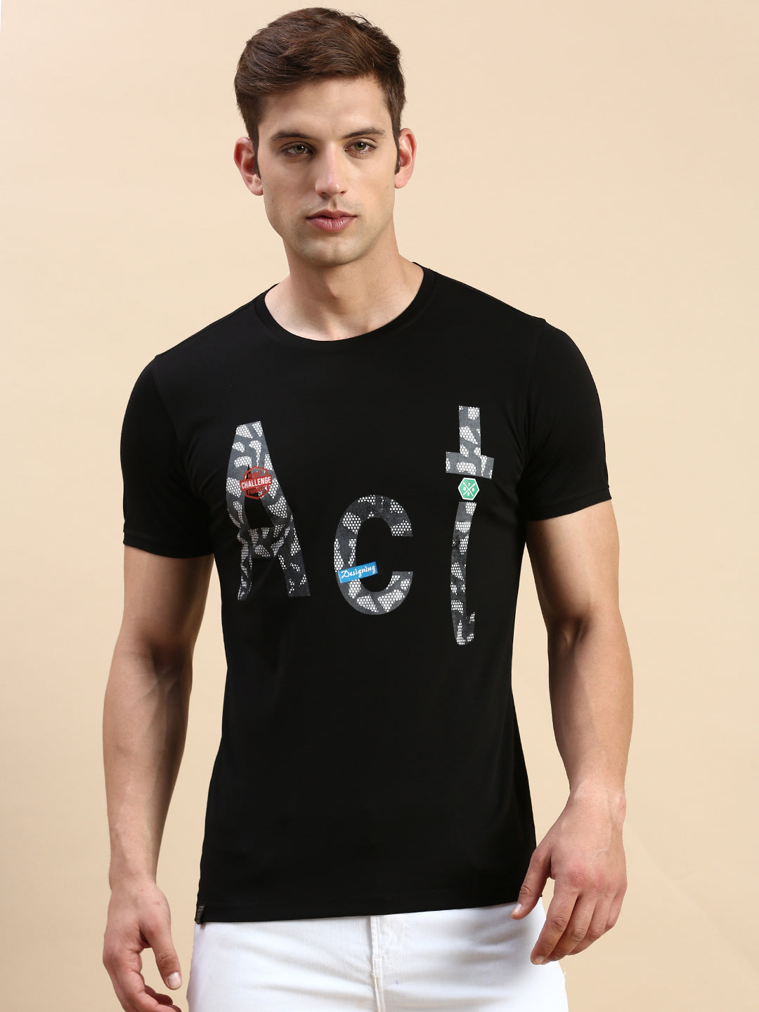 Men Black Printed T Shirt