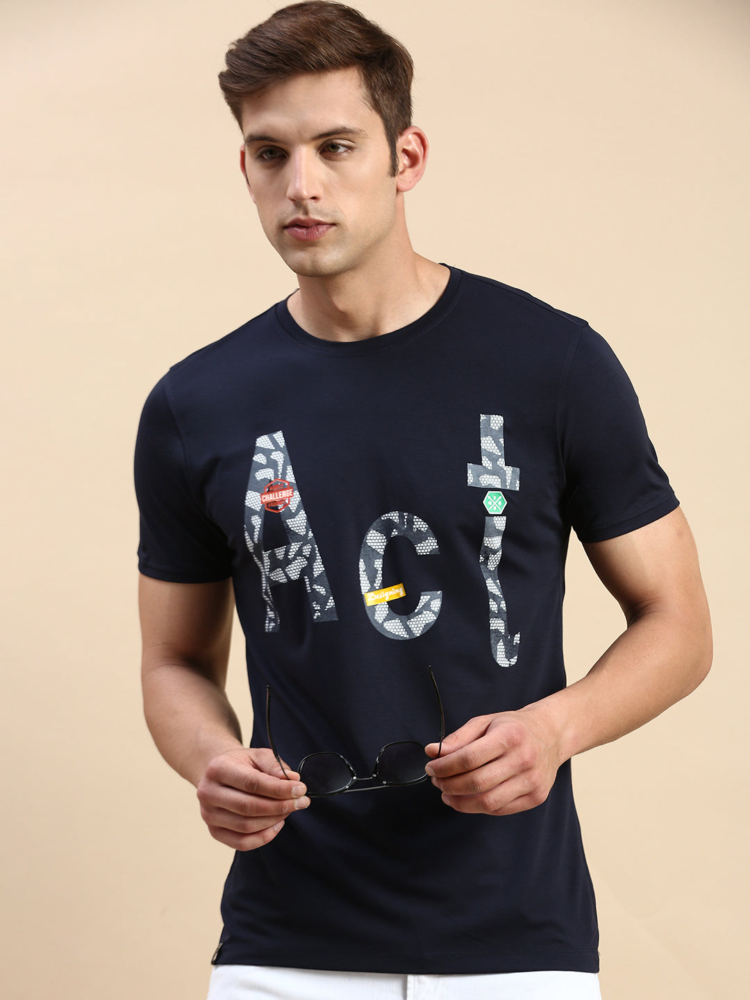 Men Navy Printed T Shirt