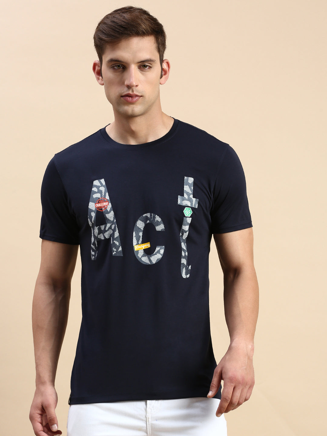 Men Navy Printed T Shirt