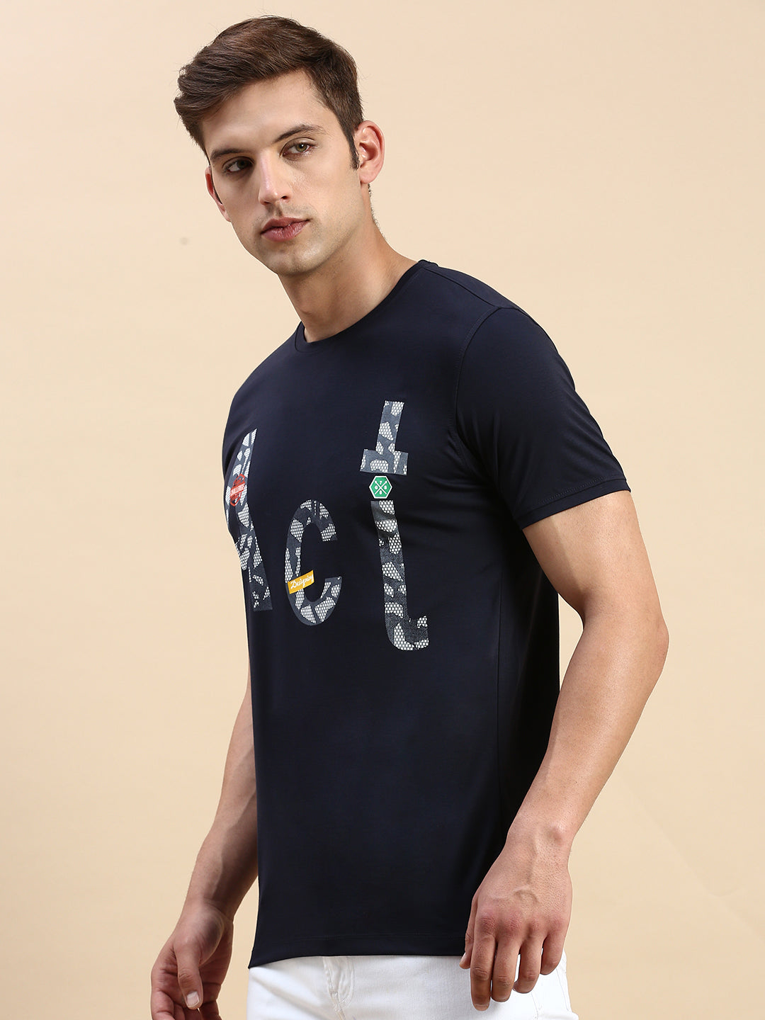 Men Navy Printed T Shirt