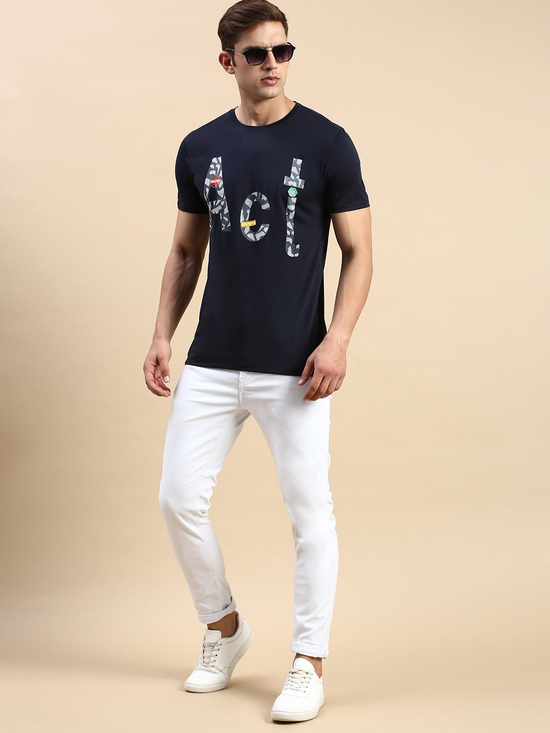 Men Navy Printed T Shirt