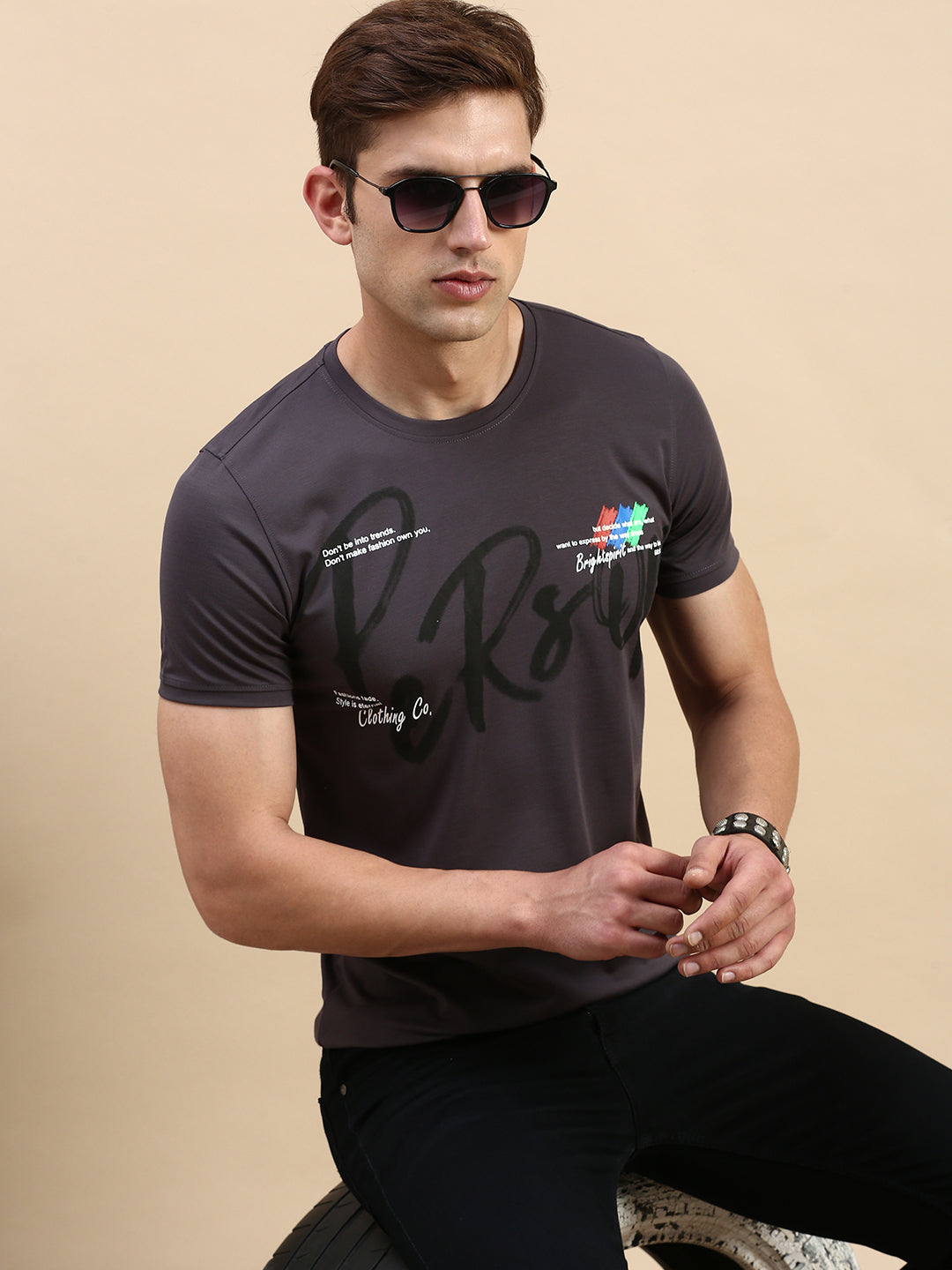 Men Grey Printed T Shirt