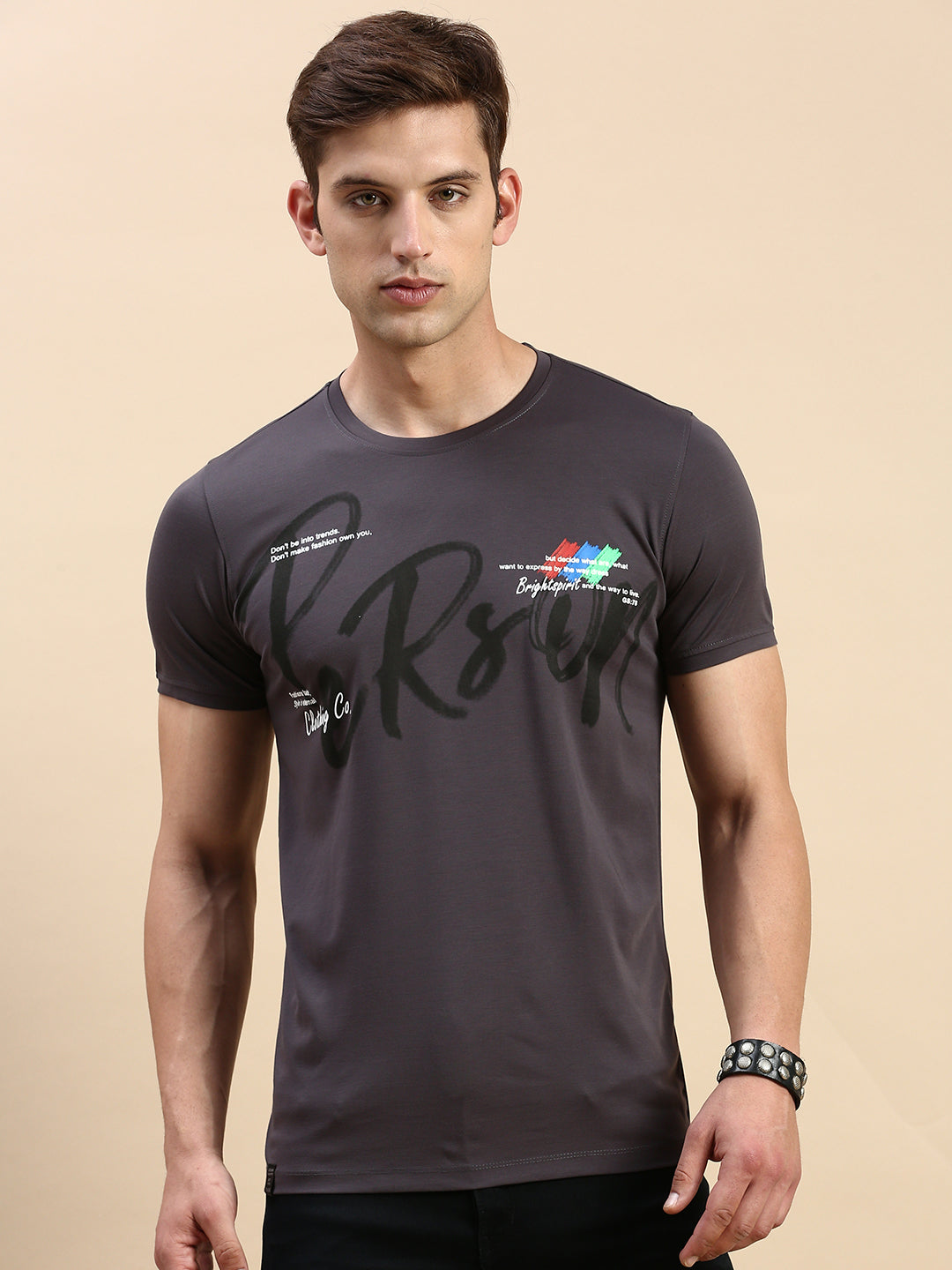 Men Grey Printed T Shirt