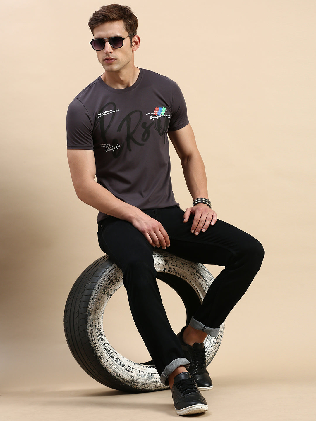 Men Grey Printed T Shirt