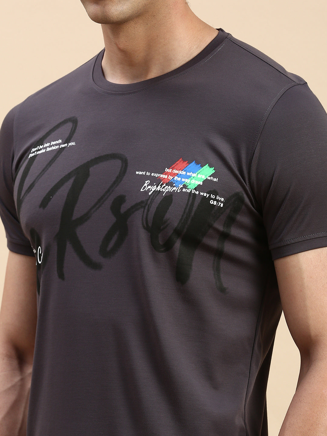 Men Grey Printed T Shirt