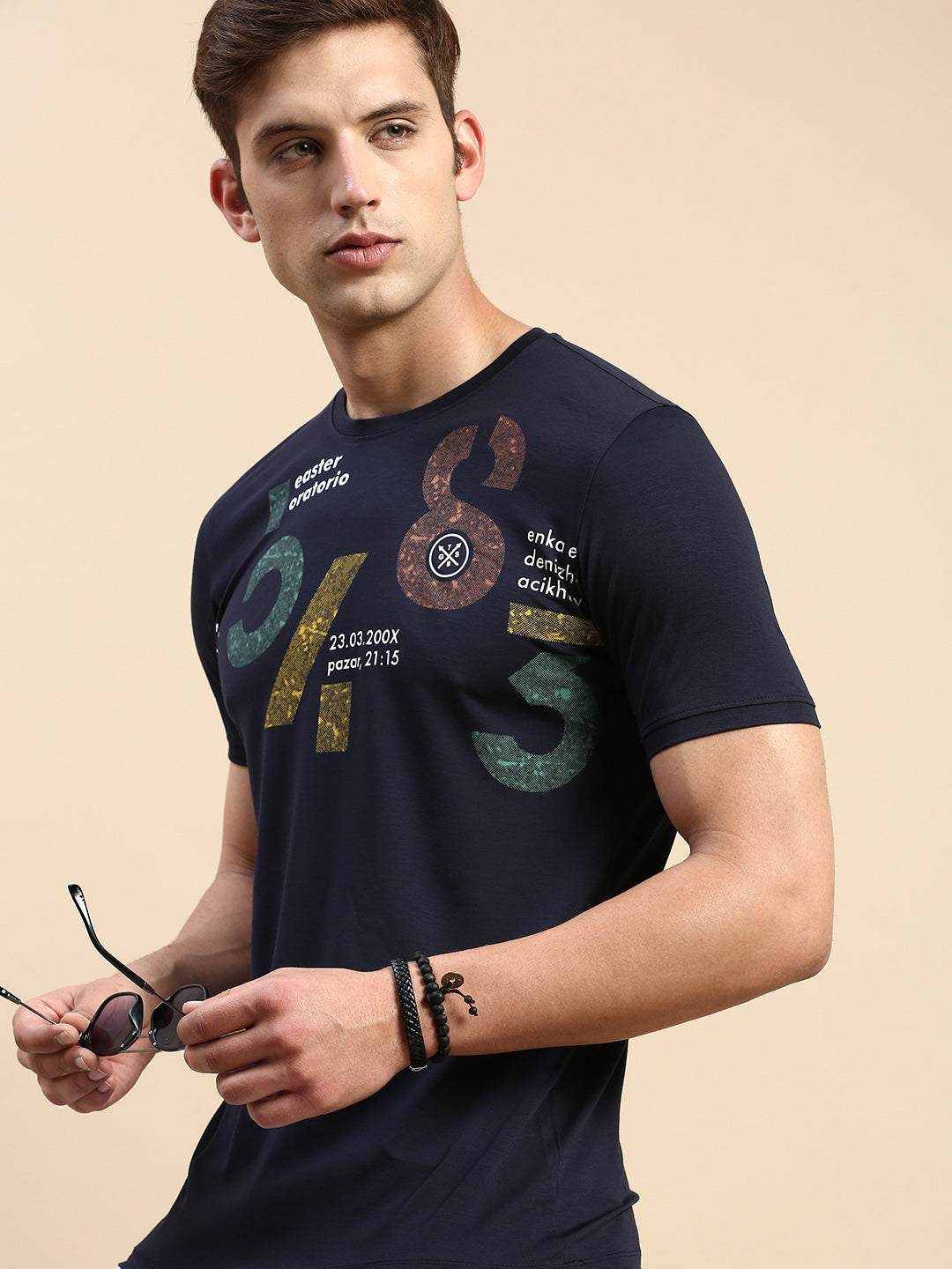 Men Navy Printed T Shirt