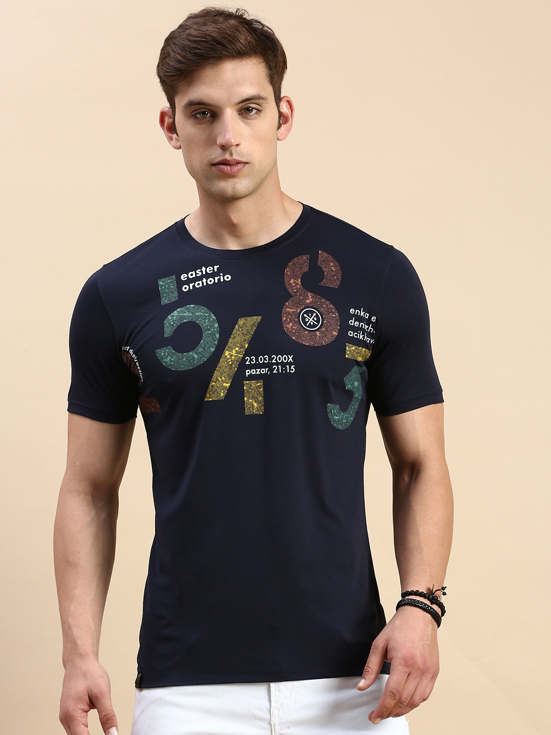 Men Navy Printed T Shirt