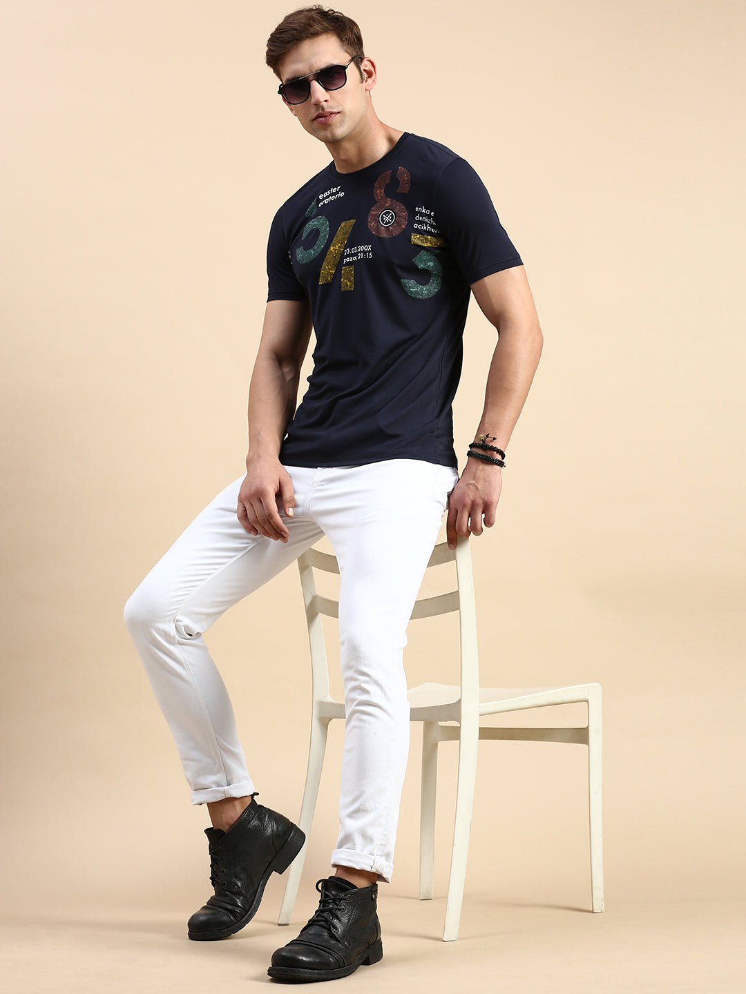 Men Navy Printed T Shirt