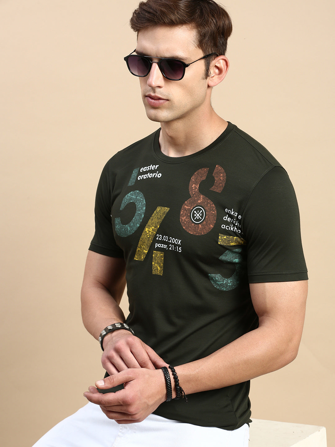 Men Green Printed T Shirt