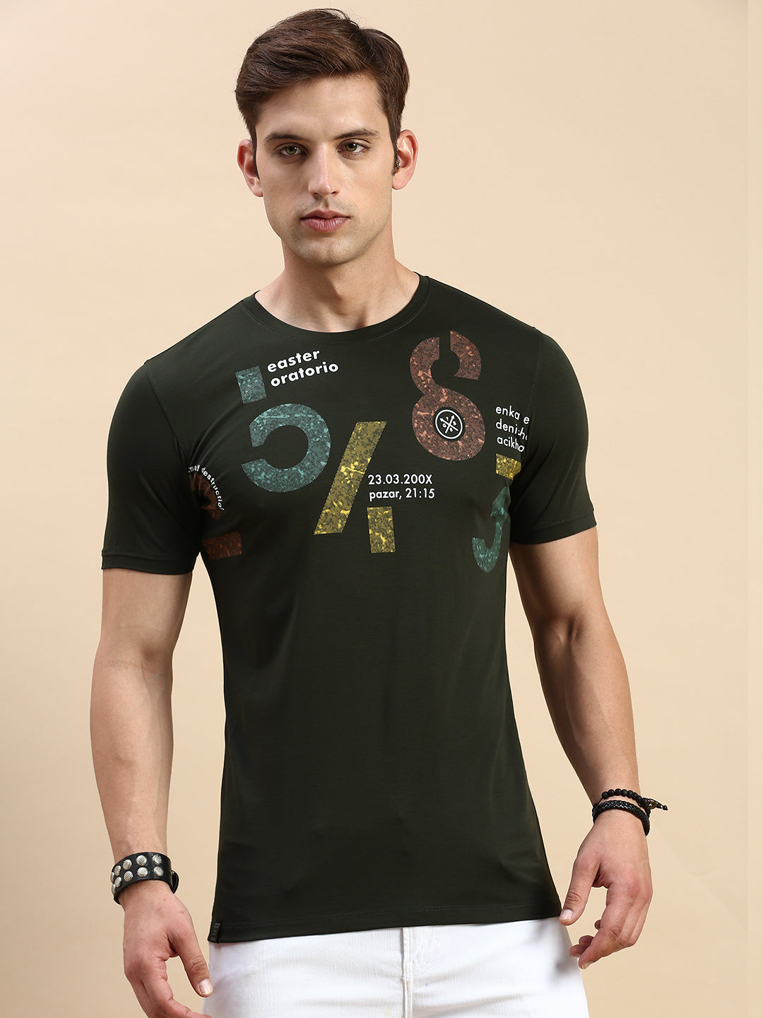 Men Green Printed T Shirt