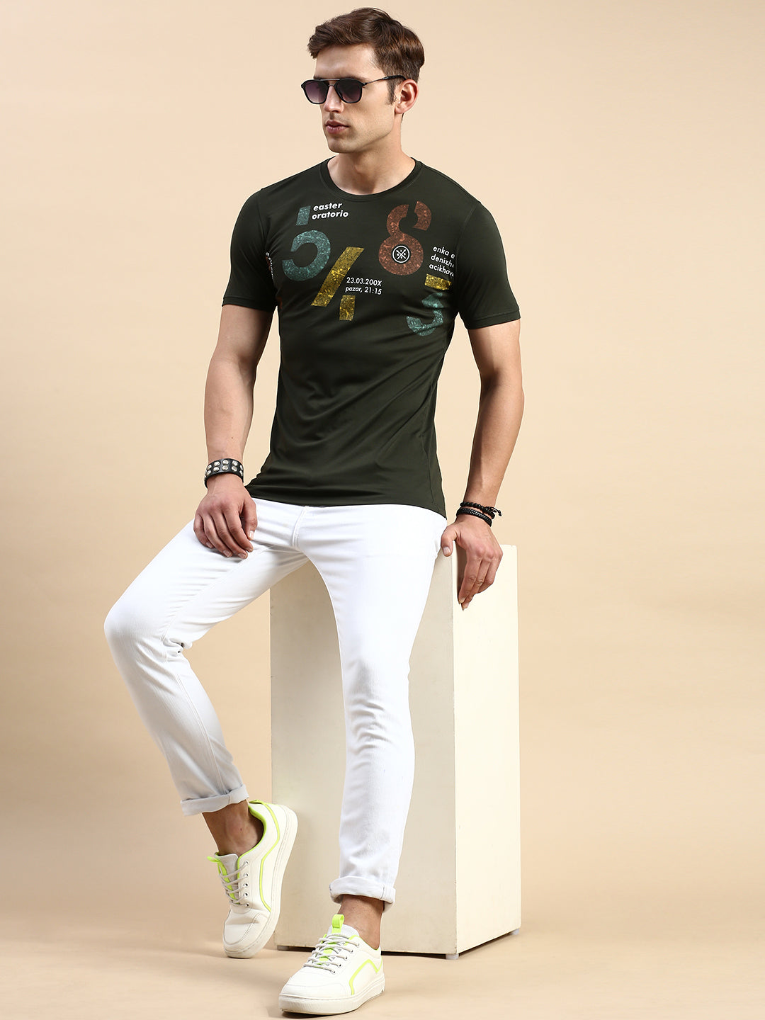 Men Green Printed T Shirt