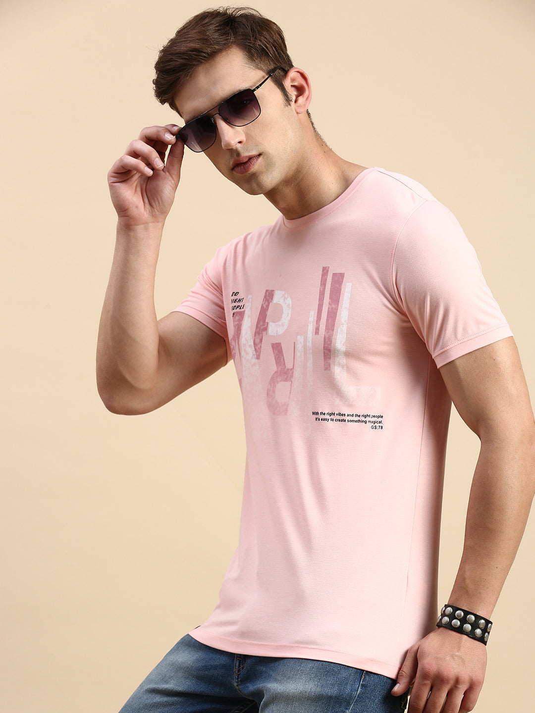 Men Pink Printed T Shirt