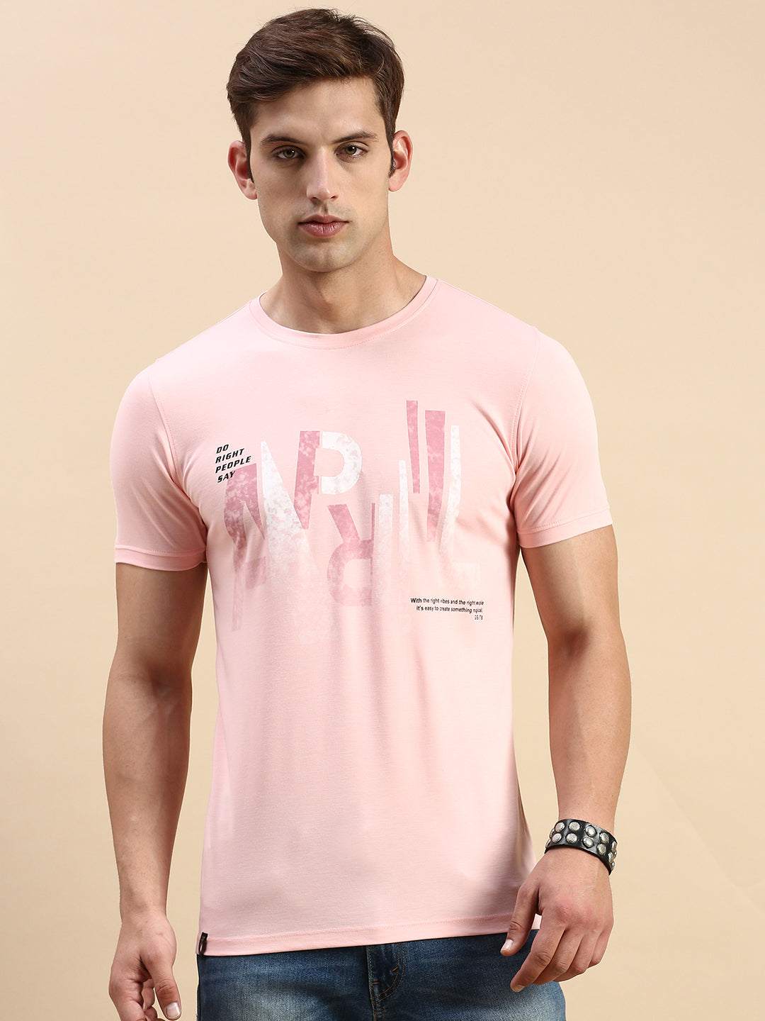 Men Pink Printed T Shirt