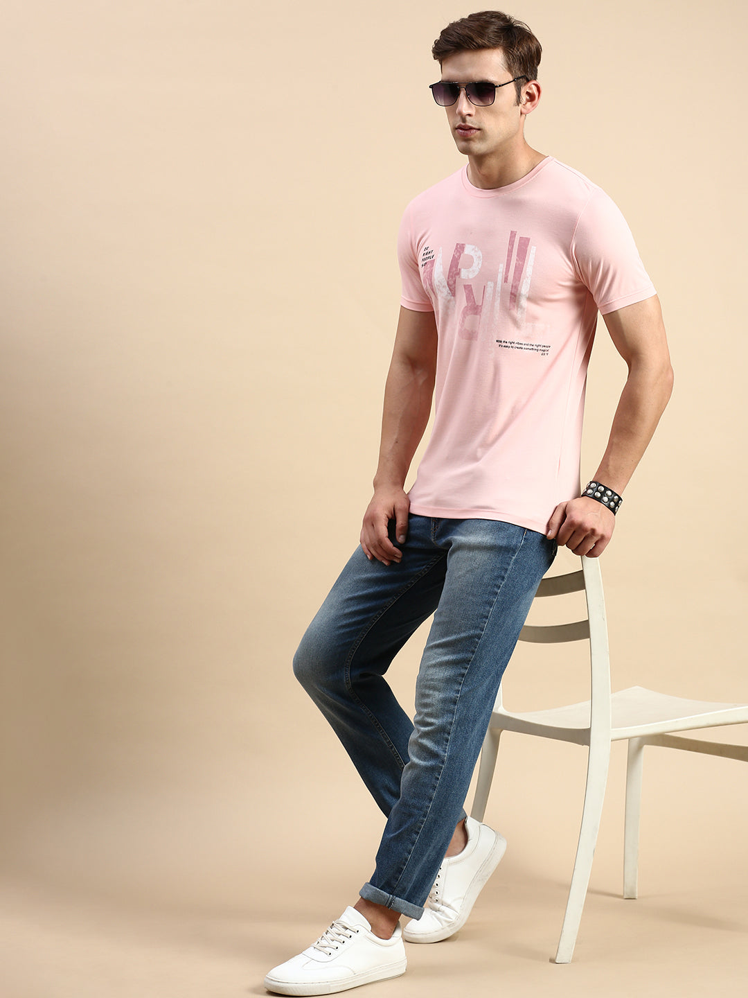 Men Pink Printed T Shirt