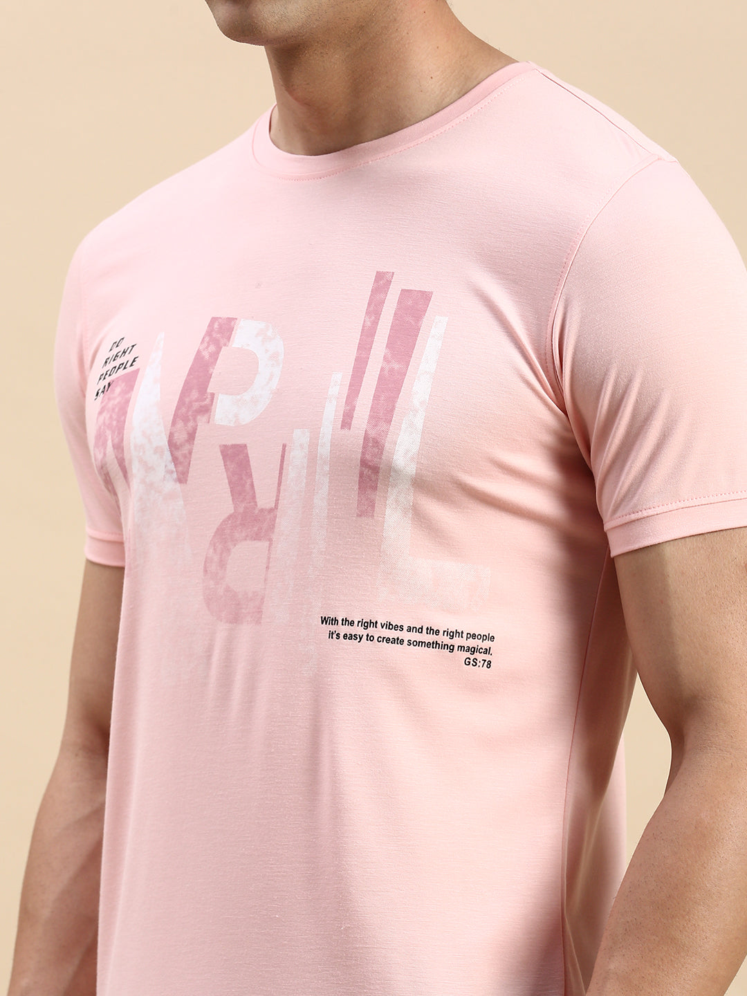 Men Pink Printed T Shirt