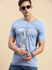 Men's Lavender Typography Printed Slim Fit T-shirt