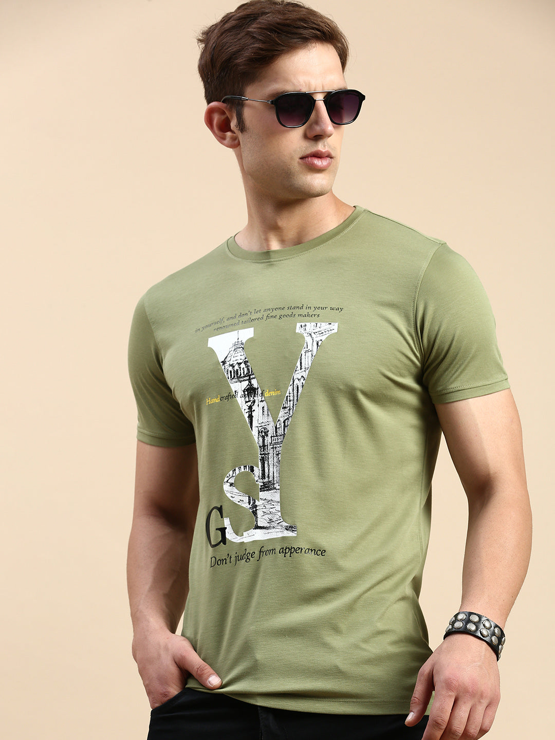 Men Green Printed T Shirt