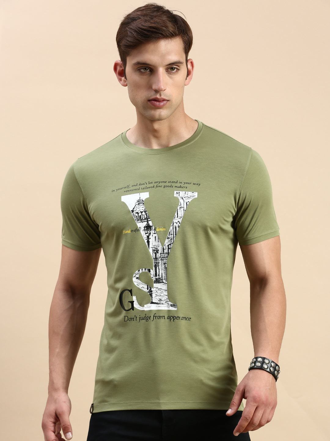 Men Green Printed T Shirt